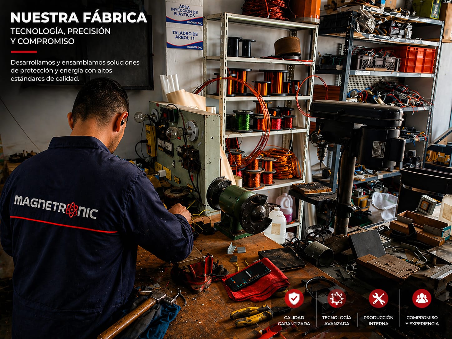 Equipo de trabajo Magnetronic en fábrica