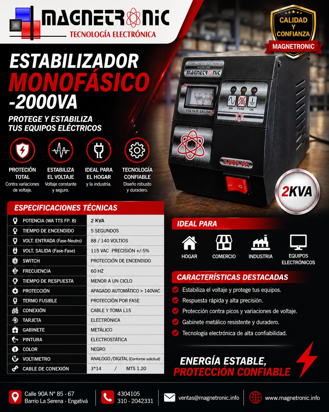 Estabilizador monofásico de 2 KVA Magnetronic